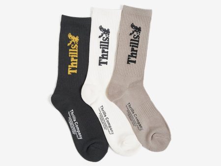 Thrills Workwear 3 Pack Sock - Dark Charcoal - Heritage White - Sand Fashion