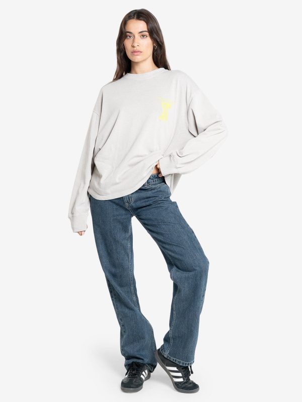 Earths Services Long Sleeve Oversized Tee - Oyster Grey Cheap