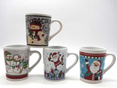 Tazza natalizia misura h.10,8x13xd.8,9cm con disegni babbo natale o palle di neve in 4 assortimenti Online Sale