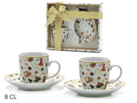 Tazzine da caffe  capacita  8cl con piattini con decorazioni natalizie - la confezione comprende 2 tazzine e 2 piattini Online now