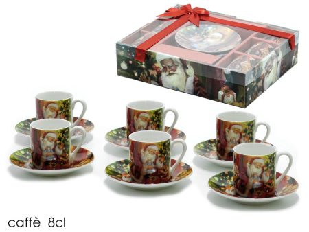 Tazze e piattini da caffe  capacita  8cl decorazioni babbo natale - la confezione comprende 6 tazzine e 6 piattini Sale